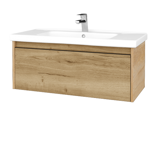 Waschtischunterschrank LOGI SZZ 100 (Waschtisch Harmonia)  - D15 Eiche Nebraska - Griffes T33 - Schwarz matt - D26 Ontario