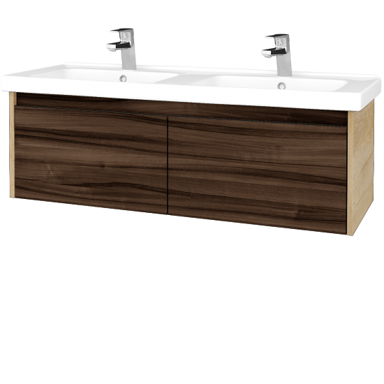 Waschtischunterschrank LOGI SZZ2 125 (Waschtisch Harmonia 125)  - D15 Eiche Nebraska - D06 Nussbaum
