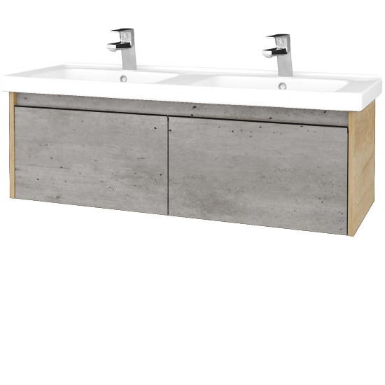 Waschtischunterschrank LOGI SZZ2 125 (Waschtisch Harmonia 125)  - D15 Eiche Nebraska - Griffes T33 - D01 Beton