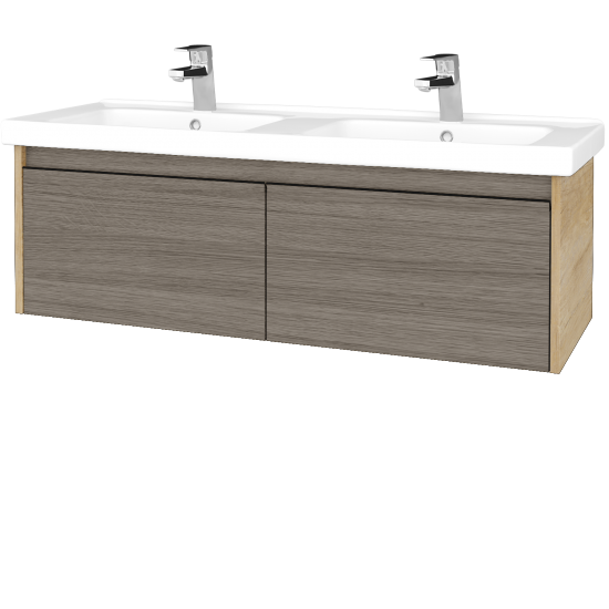 Badezimmerschrank LOGI SZZ2 125 (Waschtisch Harmonia)  - D15 Eiche Nebraska - Griffes T33 - D03 Cafe