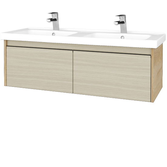 Badezimmerschrank LOGI SZZ2 125 (Waschtisch Harmonia)  - D15 Eiche Nebraska - Griffes T33 - D04 Eiche