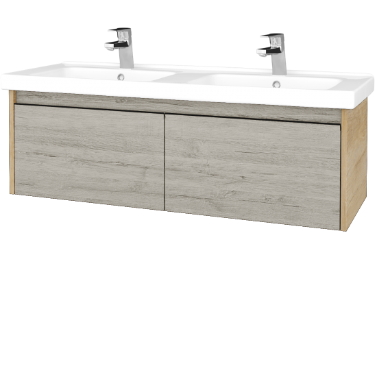 Badezimmerschrank LOGI SZZ2 125 (Waschtisch Harmonia)  - D15 Eiche Nebraska - Griffes T33 - D05 Oregon