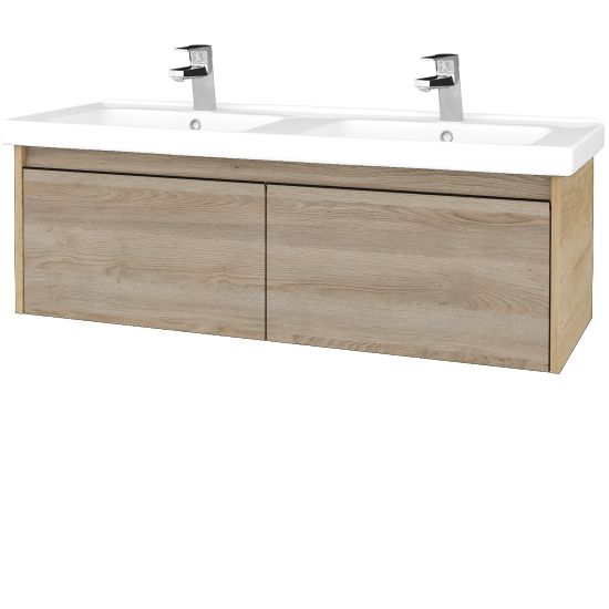 Badezimmerschrank LOGI SZZ2 125 (Waschtisch Harmonia)  - D15 Eiche Nebraska - Griffes T33 - D17 Eiche Colorado