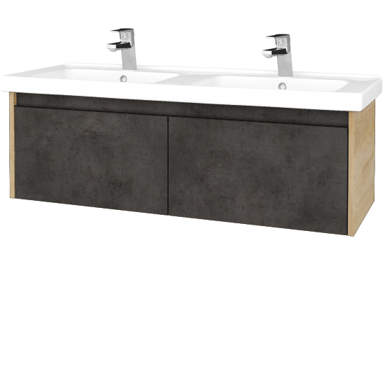 Badezimmerschrank LOGI SZZ2 125 (Waschtisch Harmonia)  - D15 Eiche Nebraska - Griffes T33 - D16 Dark Beton