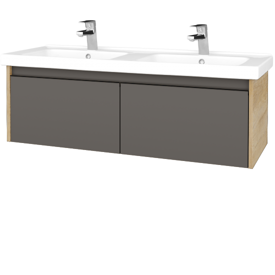 Waschtischunterschrank LOGI SZZ2 125 (Waschtisch Harmonia 125)  - D15 Eiche Nebraska - Griffes T33 - N06 Lava