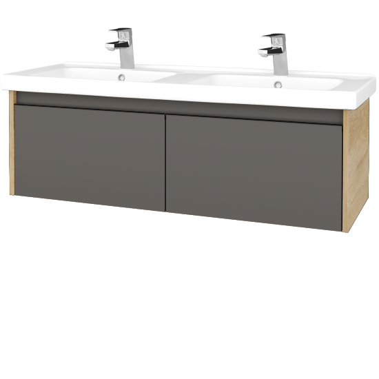 Badezimmerschrank LOGI SZZ2 125 (Waschtisch Harmonia)  - D15 Eiche Nebraska - Griffes T33 - N06 Lava