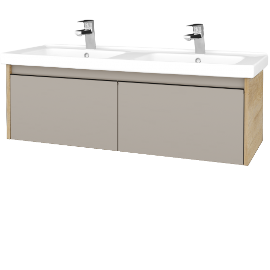 Waschtischunterschrank LOGI SZZ2 125 (Waschtisch Harmonia 125)  - D15 Eiche Nebraska - Griffes T33 - N07 Stone