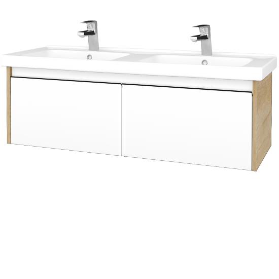 Waschtischunterschrank LOGI SZZ2 125 (Waschtisch Harmonia 125)  - D15 Eiche Nebraska - Griffes T33 - N09 Weiß Matt