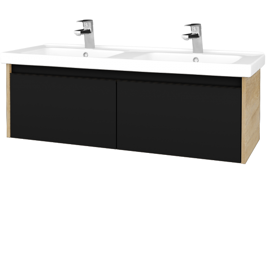 Waschtischunterschrank LOGI SZZ2 125 (Waschtisch Harmonia 125)  - D15 Eiche Nebraska - Griffes T33 - N03 Graphite