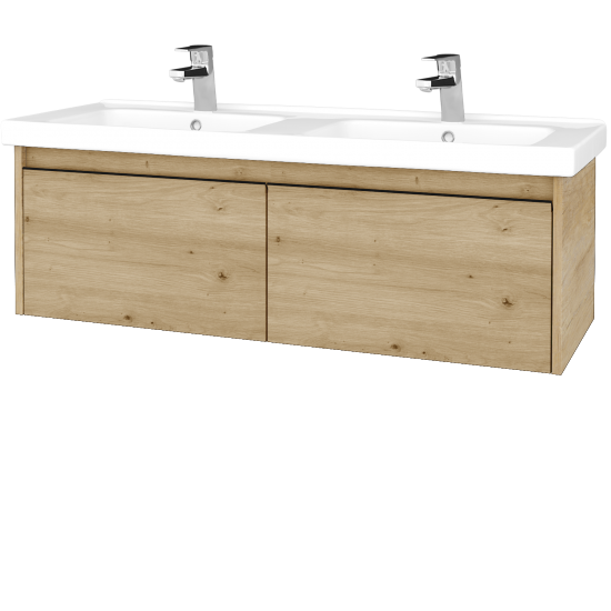 Waschtischunterschrank LOGI SZZ2 125 (Waschtisch Harmonia 125)  - D15 Eiche Nebraska - Griffes T33 - D22 Caramel