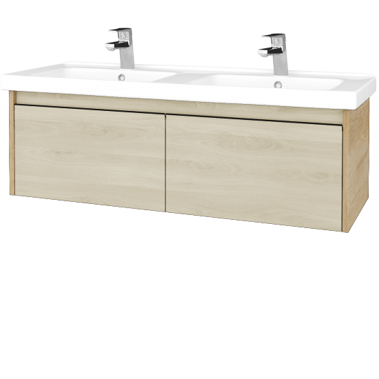 Waschtischunterschrank LOGI SZZ2 125 (Waschtisch Harmonia 125)  - D15 Eiche Nebraska - Griffes T33 - D24 Ohio