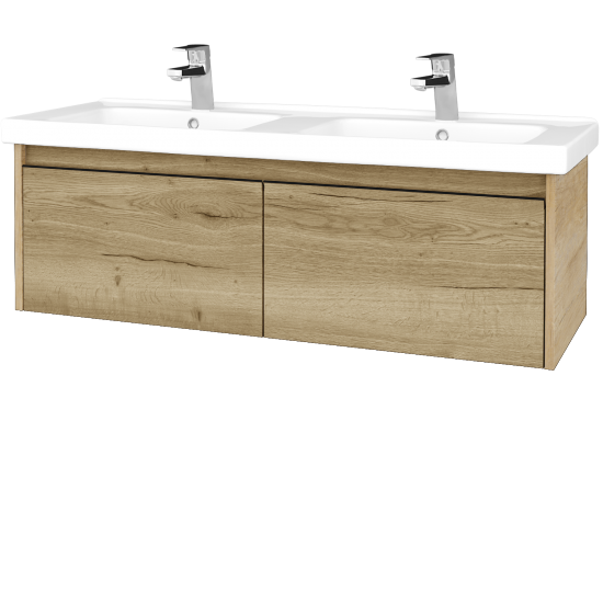 Waschtischunterschrank LOGI SZZ2 125 (Waschtisch Harmonia 125)  - D15 Eiche Nebraska - Griffes T33 - D26 Ontario