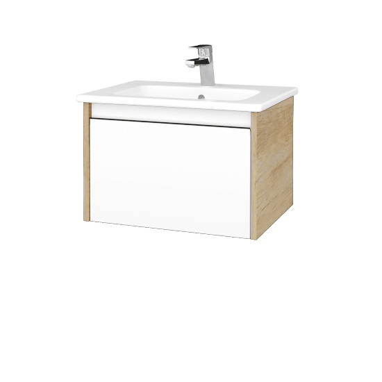 Waschtischunterschrank LOGI SZZ 60 (Waschtisch Euphoria 60)  - D15 Eiche Nebraska - N01 Weiß Hochglanz