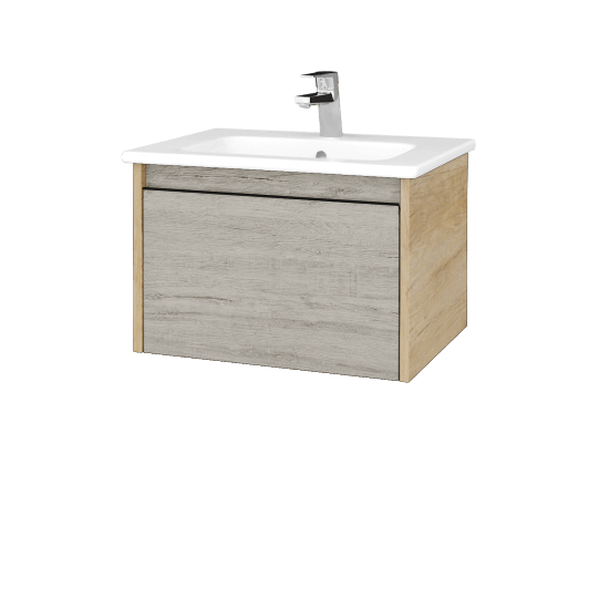 Badezimmerschrank LOGI SZZ 60 (Waschtisch Euphoria)  - D15 Eiche Nebraska - Griffes T33 - D05 Oregon