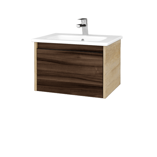 Badezimmerschrank LOGI SZZ 60 (Waschtisch Euphoria)  - D15 Eiche Nebraska - Griffes T33 - D06 Nussbaum