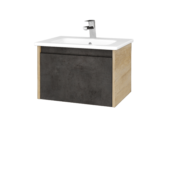 Badezimmerschrank LOGI SZZ 60 (Waschtisch Euphoria)  - D15 Eiche Nebraska - Griffes T33 - D16 Dark Beton