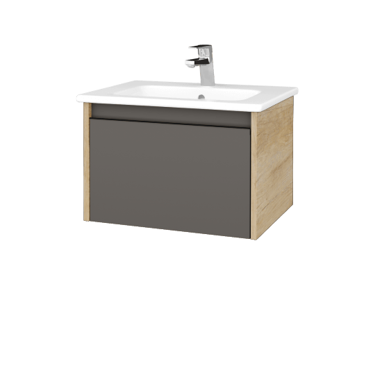 Waschtischunterschrank LOGI SZZ 60 (Waschtisch Euphoria 60)  - D15 Eiche Nebraska - Griffes T33 - N06 Lava