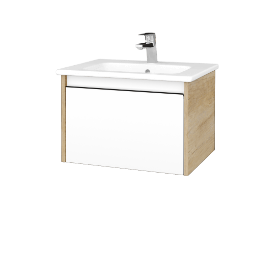 Waschtischunterschrank LOGI SZZ 60 (Waschtisch Euphoria 60)  - D15 Eiche Nebraska - Griffes T33 - N09 Weiß Matt