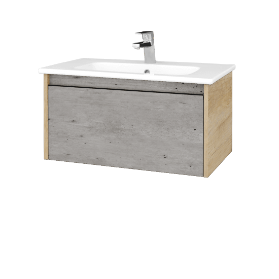 Waschtischunterschrank LOGI SZZ 80 (Waschtisch Euphoria)  - D15 Eiche Nebraska - Griffes T33 - D01 Beton
