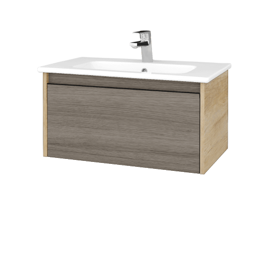 Badezimmerschrank LOGI SZZ 80 (Waschtisch Euphoria)  - D15 Eiche Nebraska - Griffes T33 - D03 Cafe