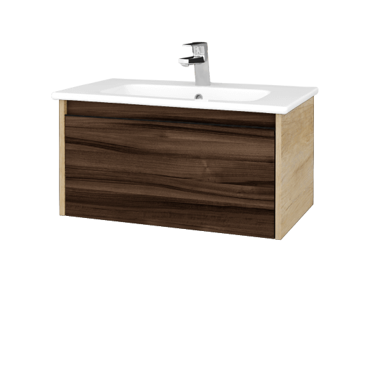 Badezimmerschrank LOGI SZZ 80 (Waschtisch Euphoria)  - D15 Eiche Nebraska - Griffes T33 - D06 Nussbaum