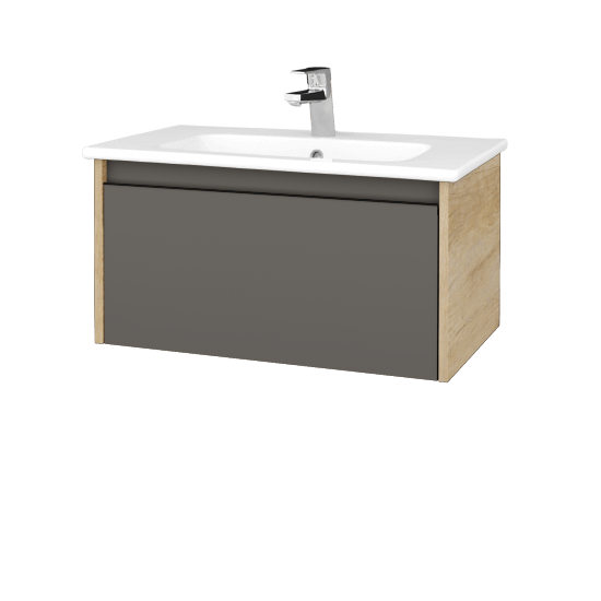 Waschtischunterschrank LOGI SZZ 80 (Waschtisch Euphoria)  - D15 Eiche Nebraska - Griffes T33 - N06 Lava