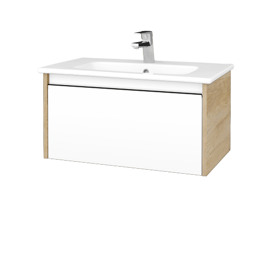 Waschtischunterschrank LOGI SZZ 80 (Waschtisch Euphoria)  - D15 Eiche Nebraska - Griffes T33 - N09 Weiß Matt