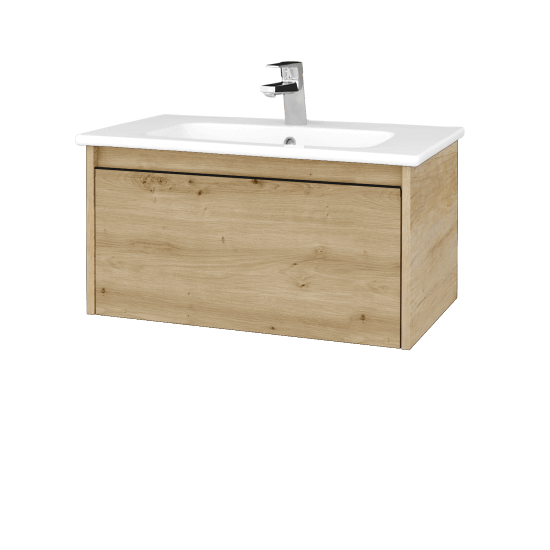 Waschtischunterschrank LOGI SZZ 80 (Waschtisch Euphoria)  - D15 Eiche Nebraska - Griffes T33 - D22 Caramel