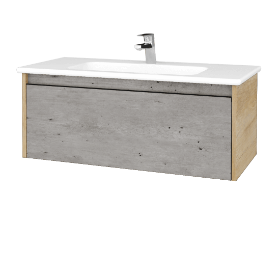 Badezimmerschrank LOGI SZZ 100 (Waschtisch Euphoria)  - D15 Eiche Nebraska - Griffes T33 - D01 Beton