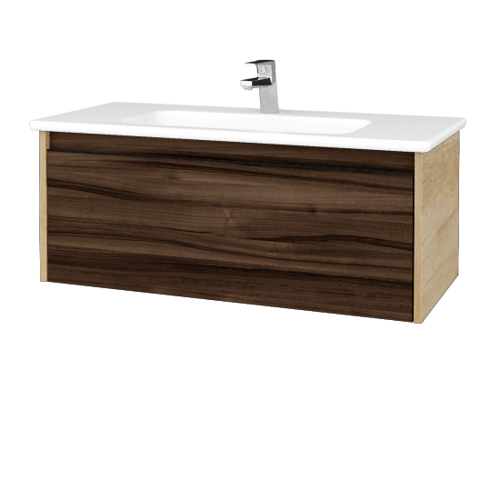 Badezimmerschrank LOGI SZZ 100 (Waschtisch Euphoria)  - D15 Eiche Nebraska - Griffes T33 - D06 Nussbaum