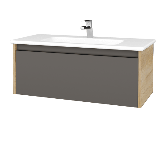 Waschtischunterschrank LOGI SZZ 100 (Waschtisch Euphoria)  - D15 Eiche Nebraska - Griffes T33 - N06 Lava