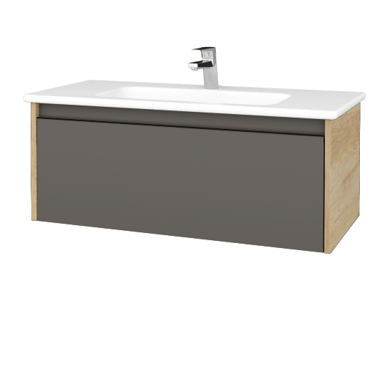 Badezimmerschrank LOGI SZZ 100 (Waschtisch Euphoria)  - D15 Eiche Nebraska - Griffes T33 - N06 Lava