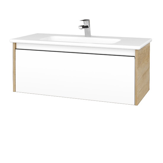 Waschtischunterschrank LOGI SZZ 100 (Waschtisch Euphoria)  - D15 Eiche Nebraska - Griffes T33 - N09 Weiß Matt