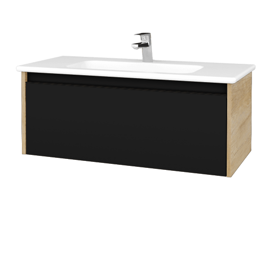 Badezimmerschrank LOGI SZZ 100 (Waschtisch Euphoria)  - D15 Eiche Nebraska - Griffes T33 - N03 Graphite