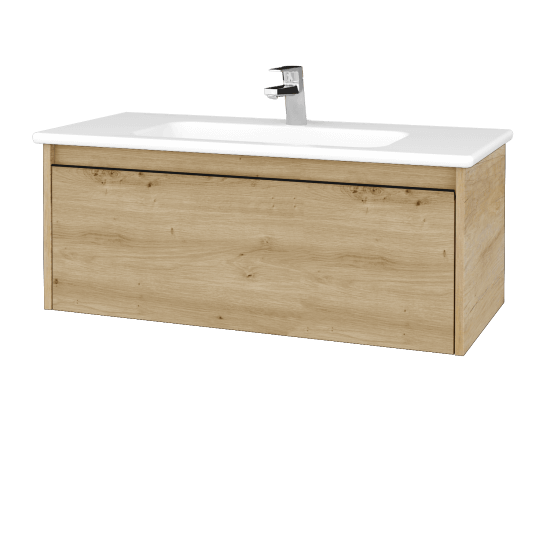 Waschtischunterschrank LOGI SZZ 100 (Waschtisch Euphoria)  - D15 Eiche Nebraska - Griffes T33 - D22 Caramel