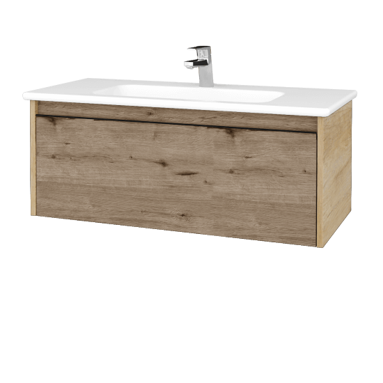 Waschtischunterschrank LOGI SZZ 100 (Waschtisch Euphoria)  - D15 Eiche Nebraska - Griffes T33 - Schwarz matt - D23 Herkules