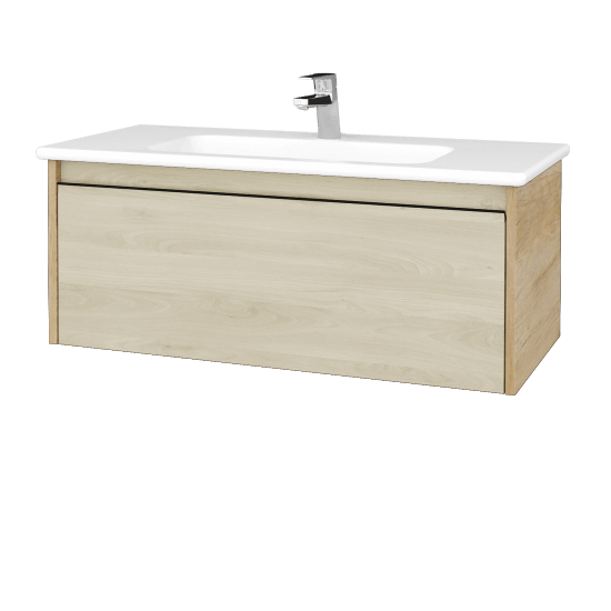 Waschtischunterschrank LOGI SZZ 100 (Waschtisch Euphoria)  - D15 Eiche Nebraska - Griffes T33 - Schwarz matt - D24 Ohio