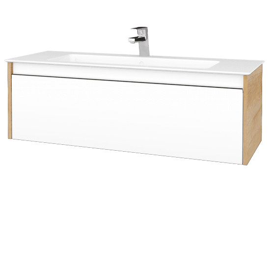 Waschtischunterschrank LOGI SZZ 120 (Waschtisch Pura 120 mit 1 Hahnloch)  - D15 Eiche Nebraska - N01 Weiß Hochglanz