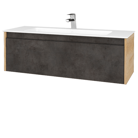 Waschtischunterschrank LOGI SZZ 120 (Waschtisch Pura 120)  - D15 Eiche Nebraska - Griffes T33 - D16 Dark Beton