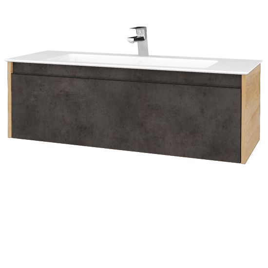 Badezimmerschrank LOGI SZZ 120 (Waschtisch Pura)  - D15 Eiche Nebraska - Griffes T33 - D16 Dark Beton