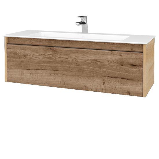 Badezimmerschrank LOGI SZZ 120 (Waschtisch Pura)  - D15 Eiche Nebraska - Griffes T33 - D21 Tobacco