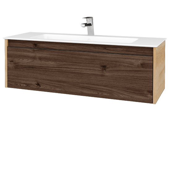 Waschtischunterschrank LOGI SZZ 120 (Waschtisch Pura 120)  - D15 Eiche Nebraska - Griffes T33 - D25 Teak