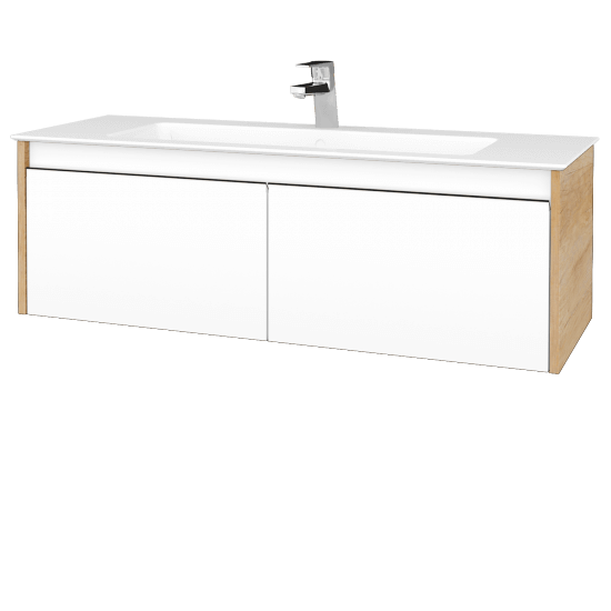 Waschtischunterschrank LOGI SZZ2 120 (Waschtisch Pura 120)  - D15 Eiche Nebraska - N01 Weiß Hochglanz