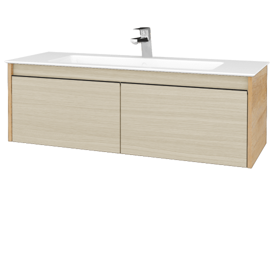 Waschtischunterschrank LOGI SZZ2 120 (Waschtisch Pura 120)  - D15 Eiche Nebraska - Griffes T33 - D04 Eiche