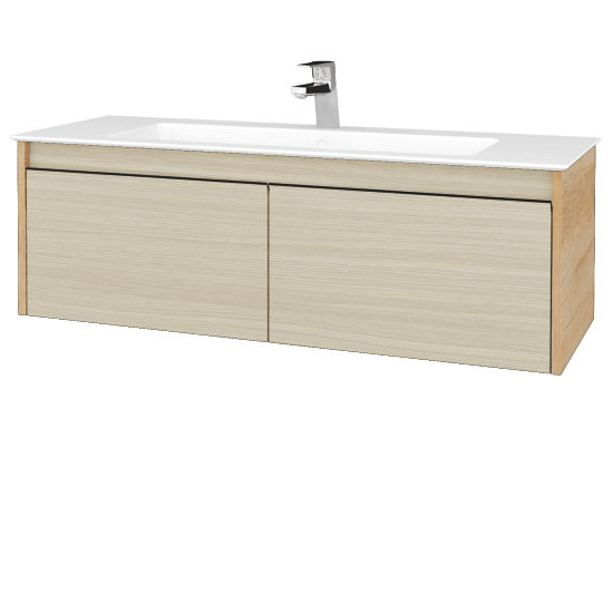 Badezimmerschrank LOGI SZZ2 120 (Waschtisch Pura)  - D15 Eiche Nebraska - Griffes T33 - D04 Eiche