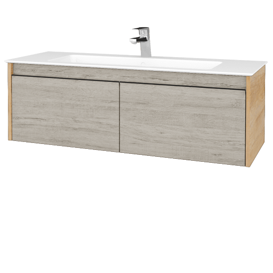 Waschtischunterschrank LOGI SZZ2 120 (Waschtisch Pura 120)  - D15 Eiche Nebraska - Griffes T33 - D05 Oregon
