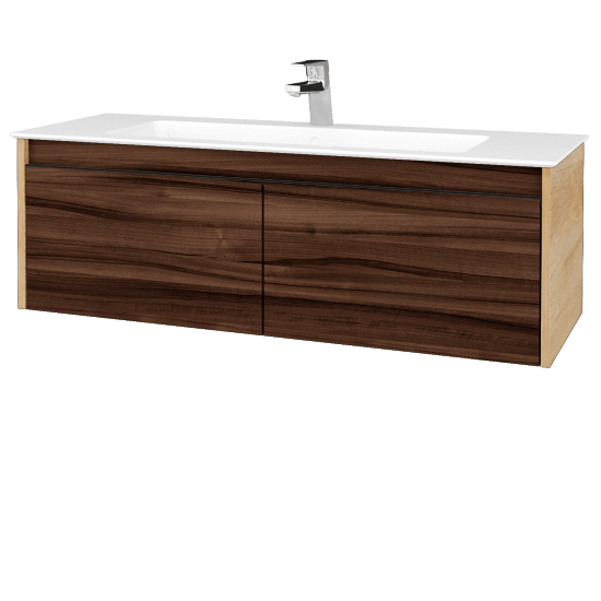 Waschtischunterschrank LOGI SZZ2 120 (Waschtisch Pura 120)  - D15 Eiche Nebraska - Griffes T33 - D06 Nussbaum