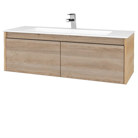 Badezimmerschrank LOGI SZZ2 120 (Waschtisch Pura)  - D15 Eiche Nebraska - Griffes T33 - D17 Eiche Colorado