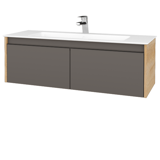 Waschtischunterschrank LOGI SZZ2 120 (Waschtisch Pura 120)  - D15 Eiche Nebraska - Griffes T33 - N06 Lava