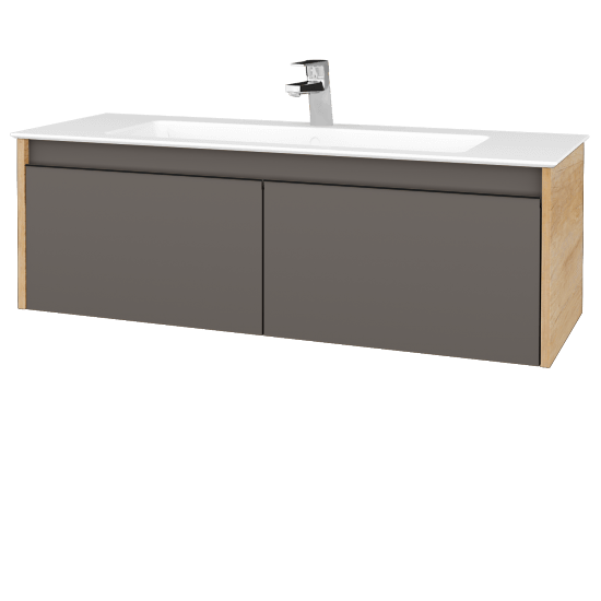 Badezimmerschrank LOGI SZZ2 120 (Waschtisch Pura)  - D15 Eiche Nebraska - Griffes T33 - N06 Lava